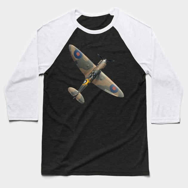 Supermarine Spitfire RAF Fighter Aircraft Plane Airplane British Baseball T-Shirt by BeesTeez